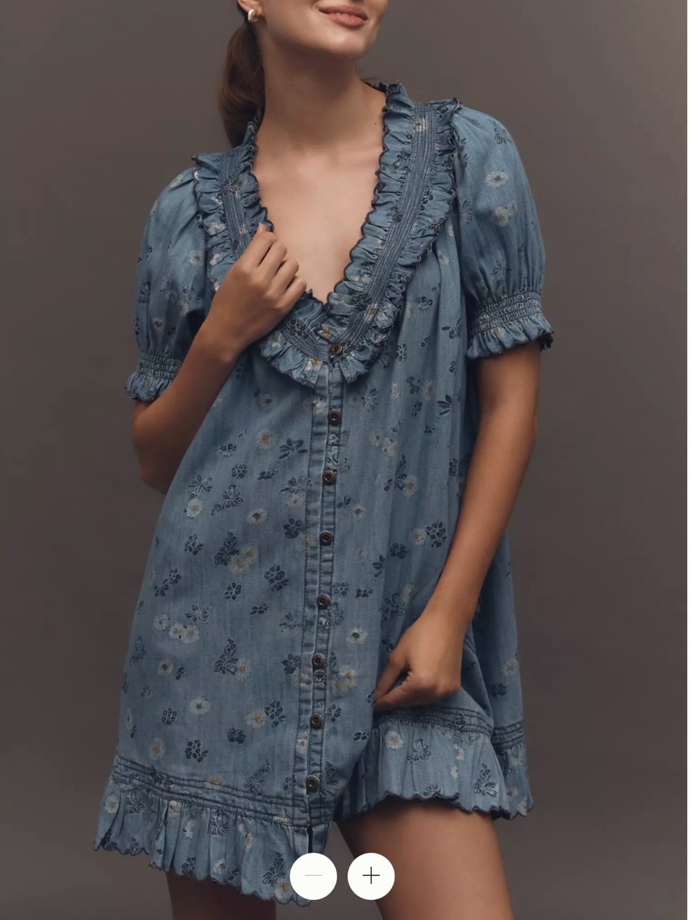 Pilcro Puff-Sleeve Ruffled V-Neck Swing Mini Dress